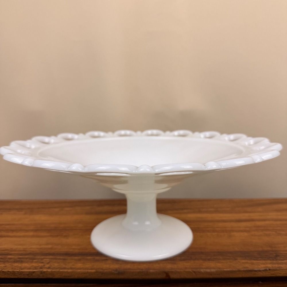 Anchor Hocking Old Colony Lace Milk Glass Compote Pedestal Bowl 11 Inch Vintage - Picture 2 of 9